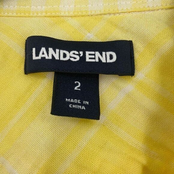 Lands' End Womens Plaid Checked Cotton Long Sleeve Button Up Shirt Yellow Size 2 - Picture 4 of 12